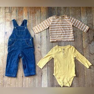 Bundle of Cotton Overalls & Long Sleeve Shirts 12 mo